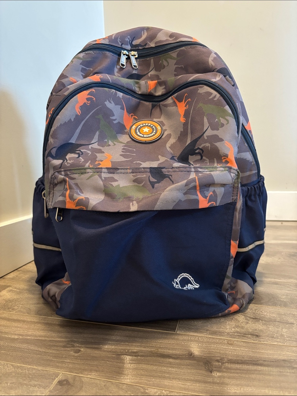 Kids' Happy Ruru Monkey Dino Print Navy Backpack - Casual School Bag